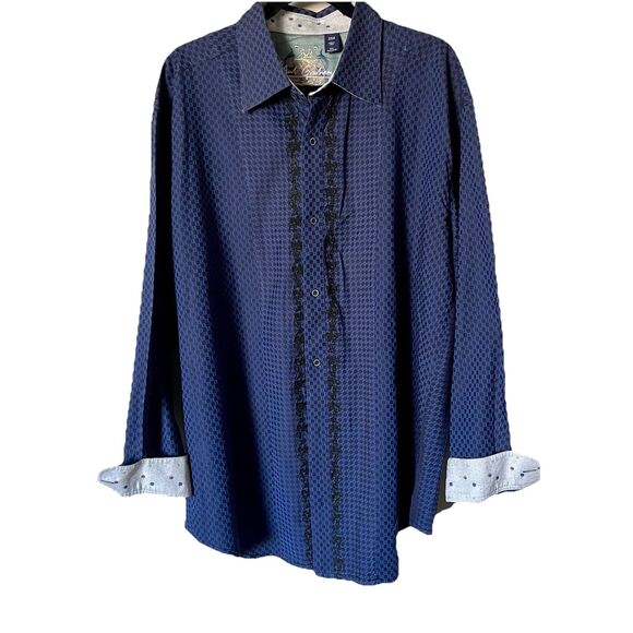 Robert Graham Blue & Black Check Button-Down Shirt Men’s 2XLB Flip Cuff Designer - Picture 1 of 16